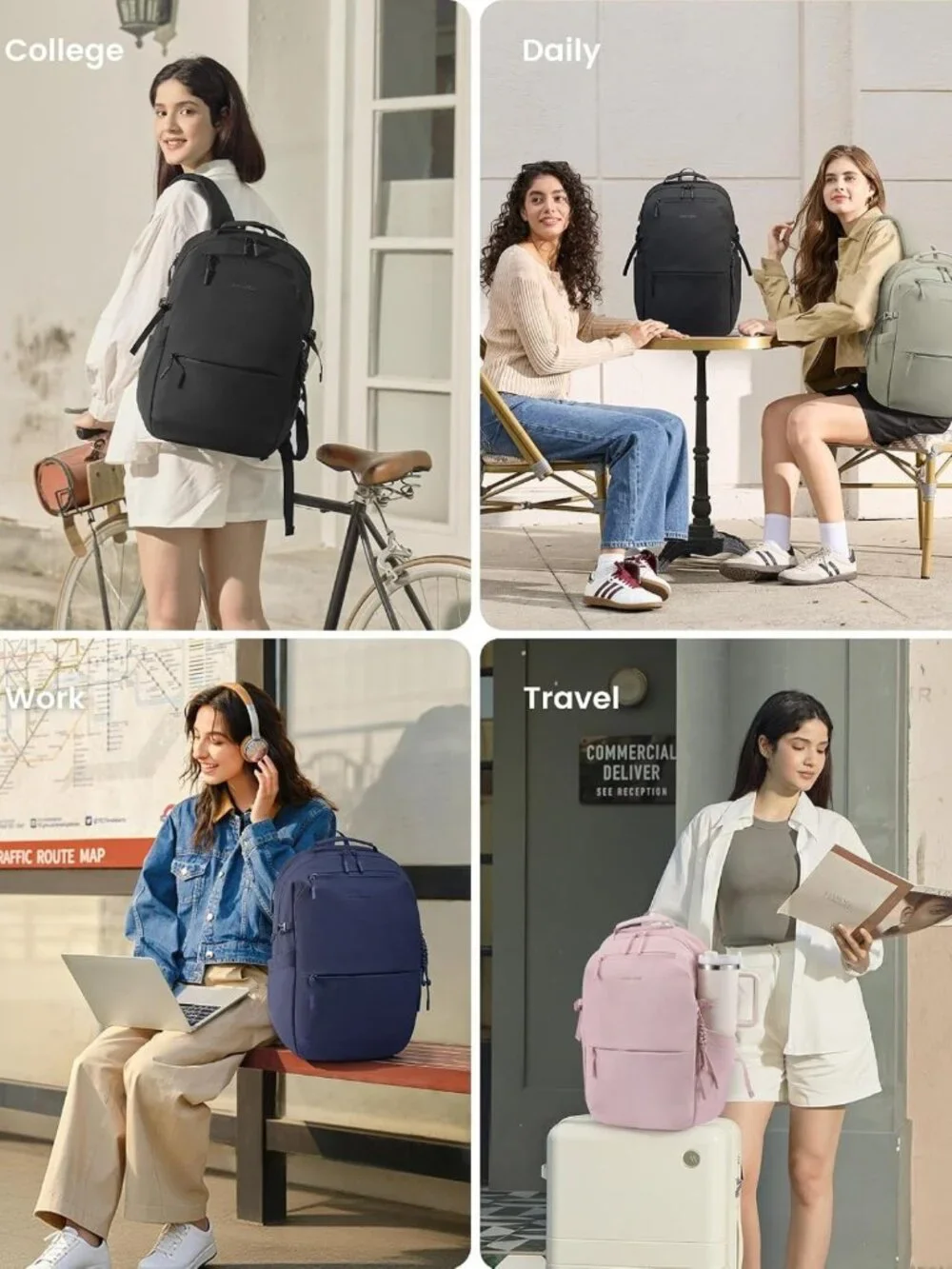 Stylish Women's Laptop Backpack with Tumbler Holder | Work & Travel Bag